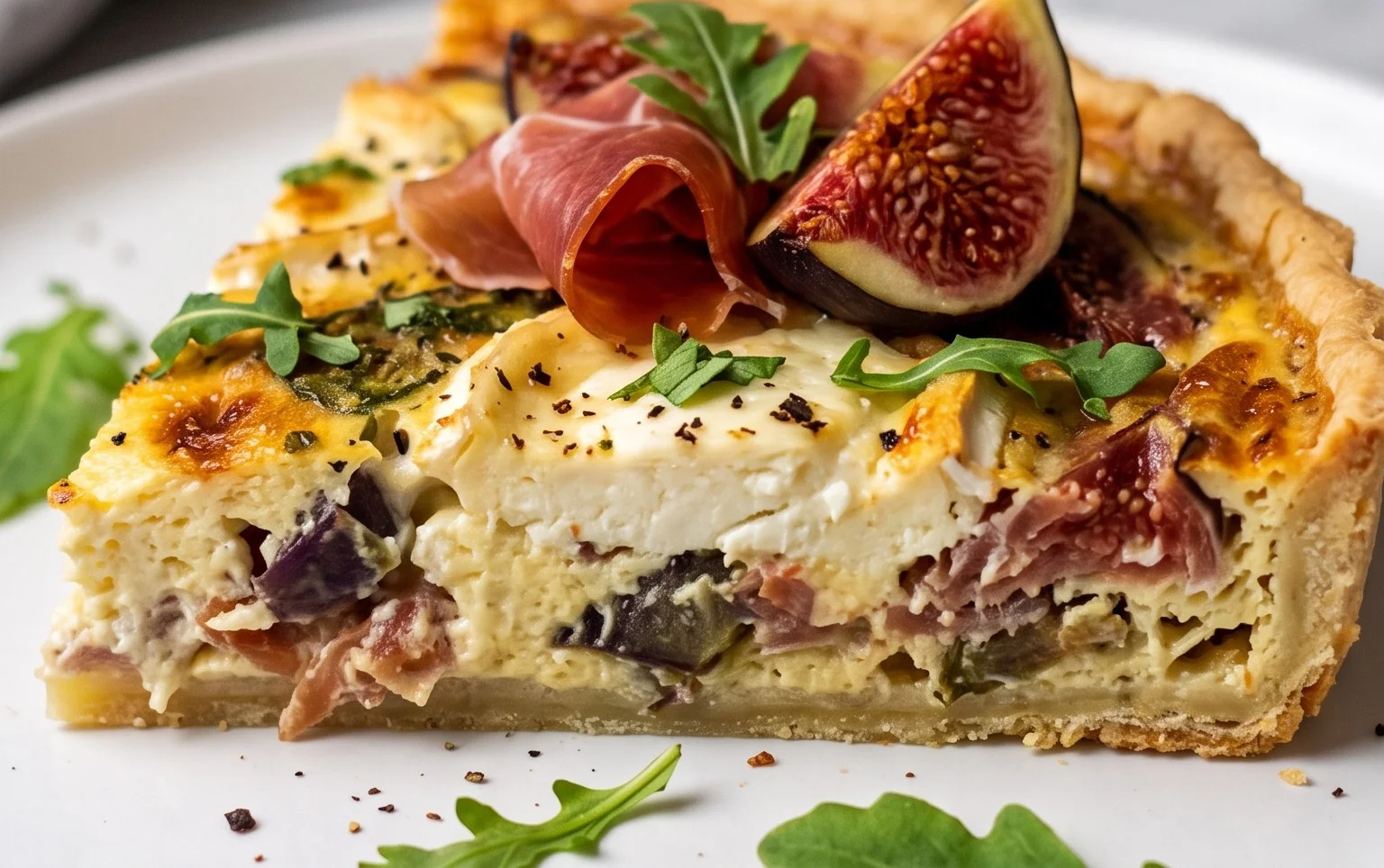 Ziegenkäse Quiche mit Serrano und Feigen